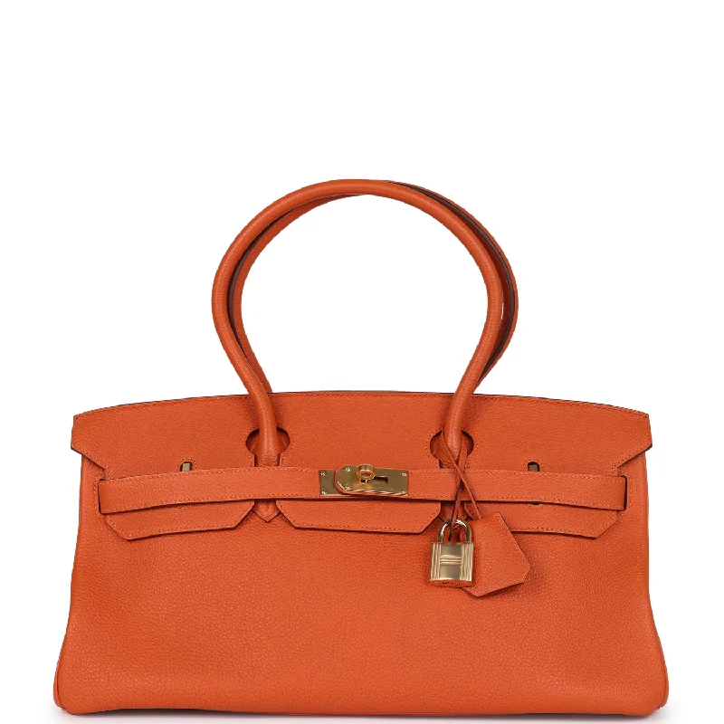 Beige velvet shoulder bag for office-Pre-owned Hermes Shoulder Birkin 42 JPG Orange H Clemence Gold Hardware