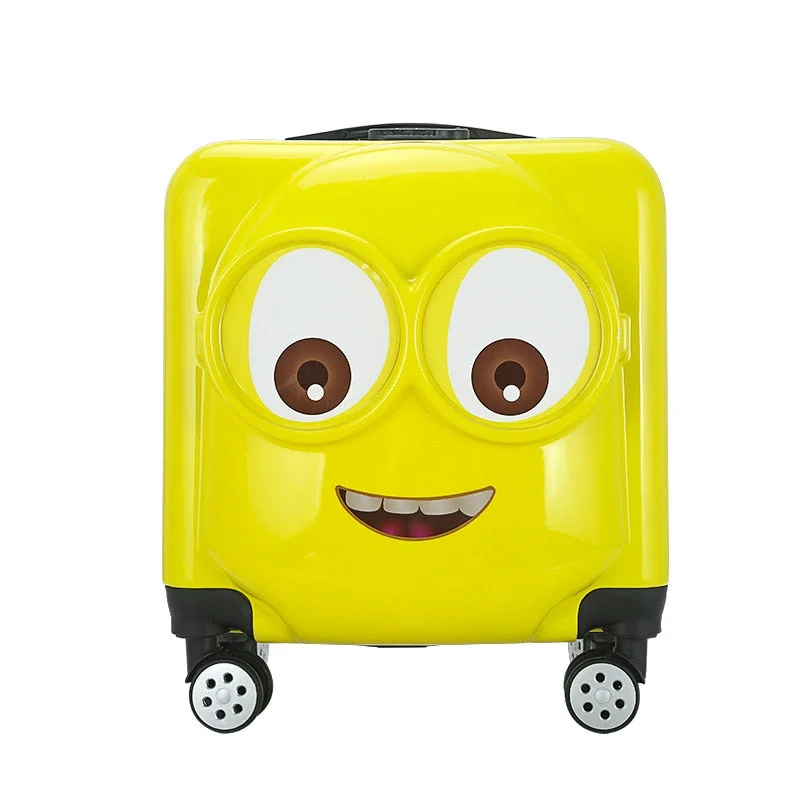 suitcase with thin casing -Traveling Luggage Bags With Wheels Minions Children Draw-Bar Box Cartoon 3D 18 Inch Spinner Hard