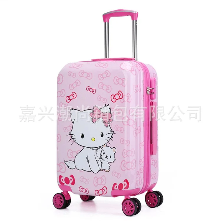 suitcase with snap straps -20Inch Cute Hello Kitty Girls'Luggage Children'S Rod Box  Kids Travel  Luggage Suitcase Bag With