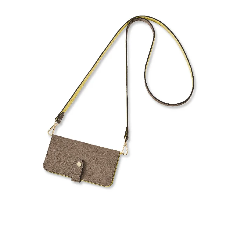 Velvet beige shoulder bag for hiking-Belted Diary Case with Shoulder Strap (iPhone 15 Plus)