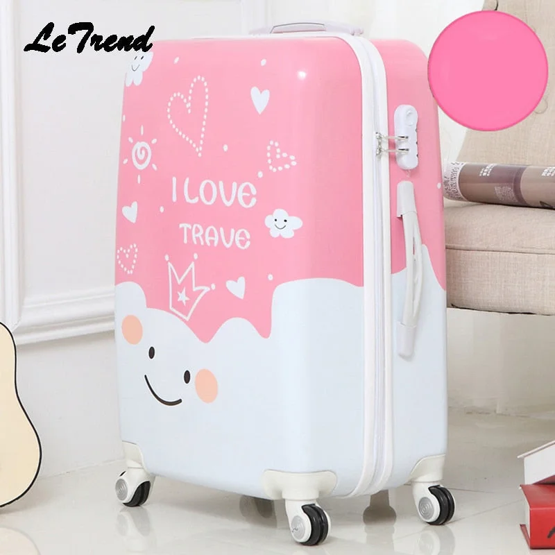 suitcase with hidden wheels -Letrend Cute Cartoon Student Rolling Luggage Spinner Children Trolley Suitcase Wheels Kids Carry On