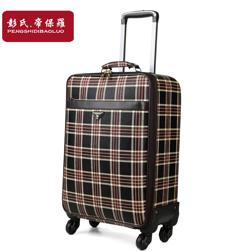 suitcase for thrifty adventurers -Plaid Trolley Luggage Female Universal Wheels Travel Bag Soft Box Commercial Luggage Leather Bags