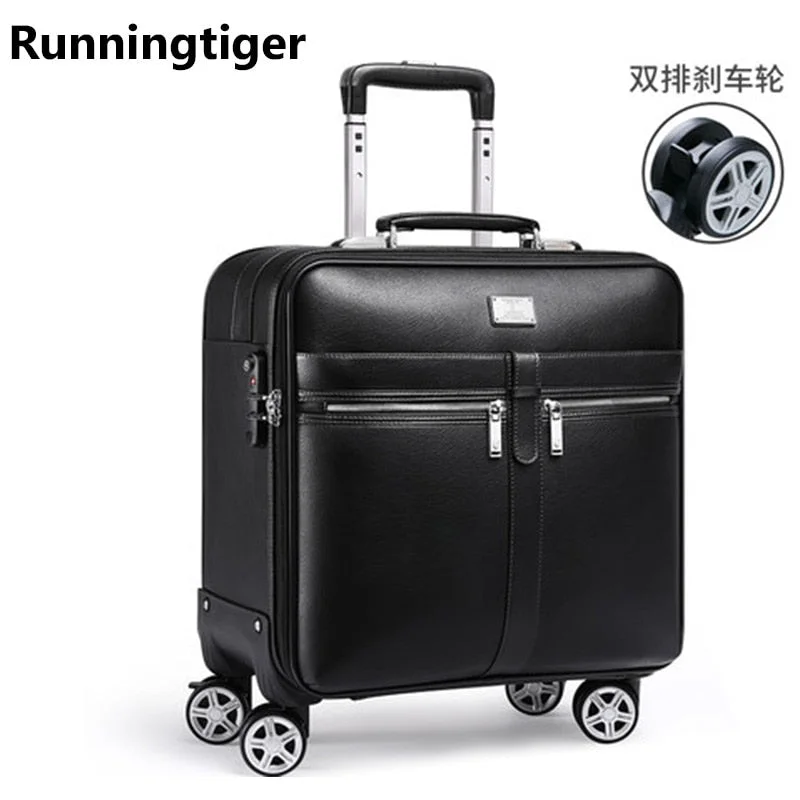 suitcase with soft handles -Luxury Retro Men'S And Women'S Travel Luggage Suitcase, Waterproof Pvc Leather Belt Pulley,