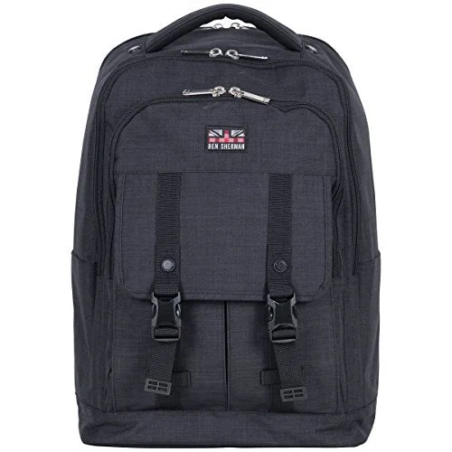 backpack with wide ties -Ben Sherman Heather Polyester Double Compartment 15.6" Computer Travel Backpack, Navy, One Size