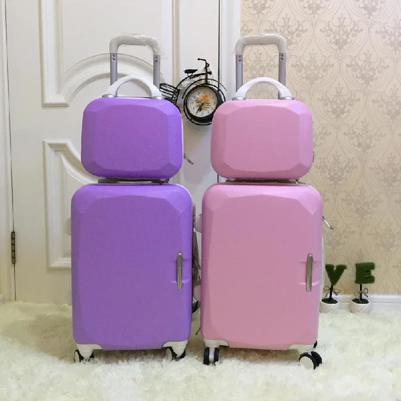 suitcase with light shell -Picture Box Universal Wheels Trolley Luggage 14 20 Child Travel Bag  Sub-Trunk  Sets,High Quality