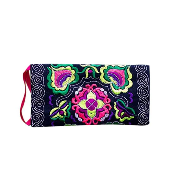 Red suede purse for casual-Women Ethnic Handmade Embroidered Wristlet Clutch Bag Vintage Purse Wallet