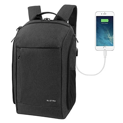 backpack with safe straps -Slotra Carry On Travel Backpack 25L With Laptop Compartment And Usb Charging Port Laptop Rucksack