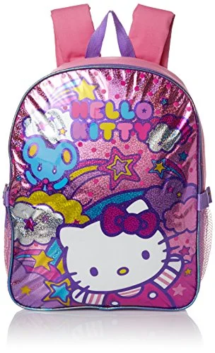 backpack for arctic ties -Hello Kitty Girls' Stars And Clouds 15 Inch Backpack With Lunch Kit, Pink/Purple