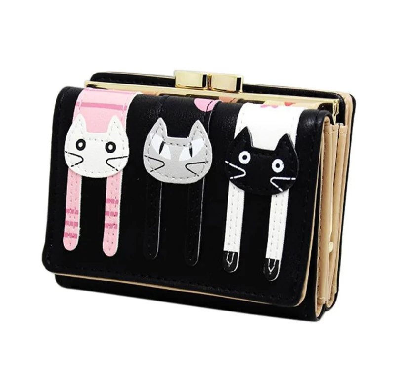 Black denim purse for casual-Women Small Wallet Lady Short Handbag Button Clutch Purse Bag Fashion Women Leather Wallet