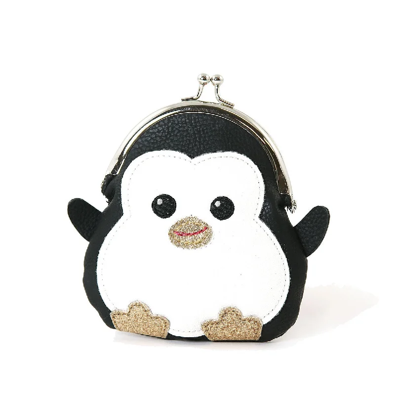 Pink leather wallet for business-Chubby Penguin Kisslock Coin Purse