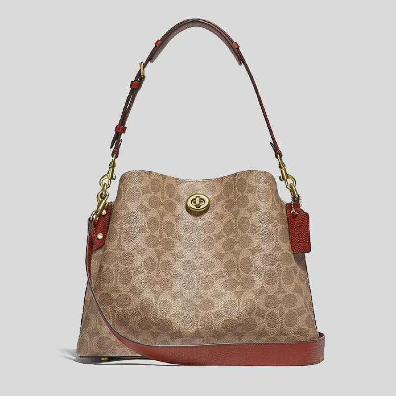 Beige velvet shoulder bag for teens-COACH Willow Shoulder Bag In Signature Canvas Tan Rust RB-C2745