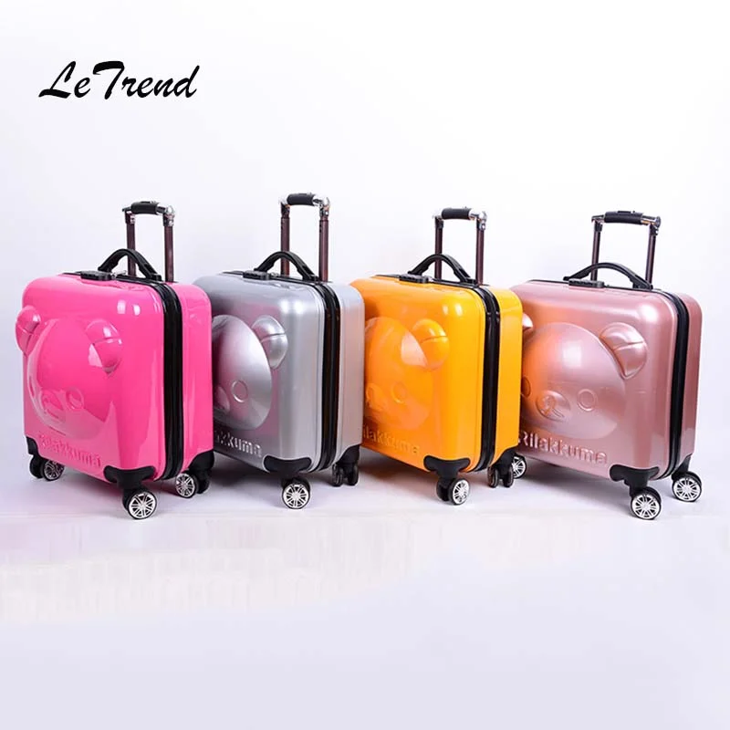 suitcase for efficient packing -Letrend 18 Inch 3D Cartoon Bear Rolling Luggage Spinner Children Suitcases Wheels Kids Cabin