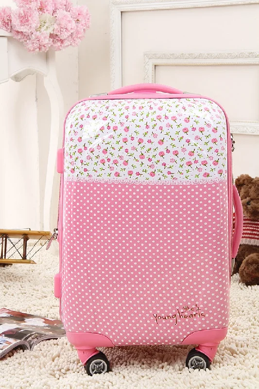 suitcase with cool styles -Wholesale!20 Inches Female Cute Pink Polka Dot Flower Print Abs+Pc Hardside Travel Luggage Bag On