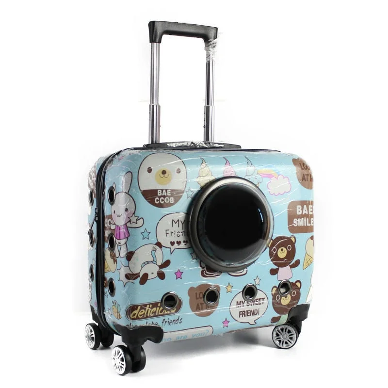 suitcase with removable dividers -Fashion Small Animal Pet Luggage On Wheels Dog Cat Carrier Travel Tote Trolley Bags  For Dogs