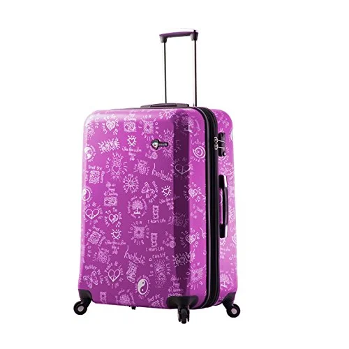 elegant suitcase for corporate travel -Mia Toro M1089-28In-Pur Love This Life-Medallions Hardside 28 Inch Spinner, Purple