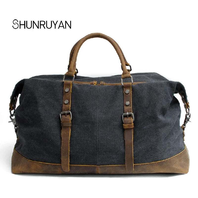 duffel bags with name designs -Shunruyan Canvas Cow Leather Men Travel Bags Carry On Luggage Bags Men Duffel Bags Travel Tote