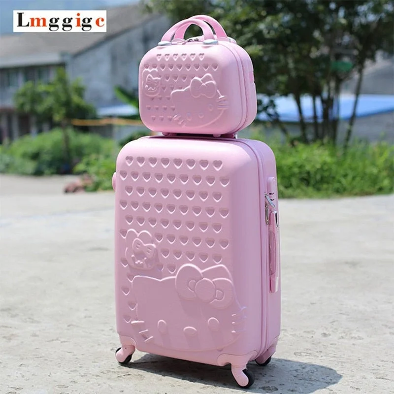 suitcase for balmy weather -Women Children Luggage Suitcase ,Hello Kitty Bag Set,Cartoon Travel Box With Rolling ,Abs