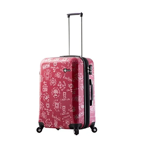 compact suitcase for airline carry-on -Mia Toro M1089-24In-Red Love This Life-Medallions Hardside 24 Inch Spinner, Red