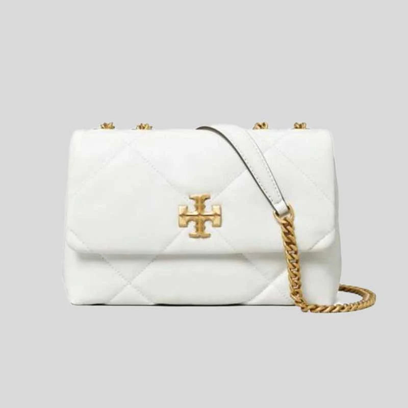 Pink quilted shoulder bag for hiking-TORY BURCH Small Kira Diamond Quilt Convertible Shoulder Bag Blanc RS-154706