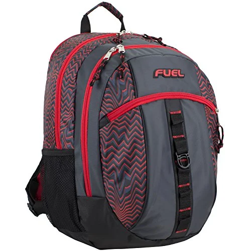 backpack with crisp ties -Fuel Sport Active Multi-Functional Backpack, Black/Red Wavy Lines