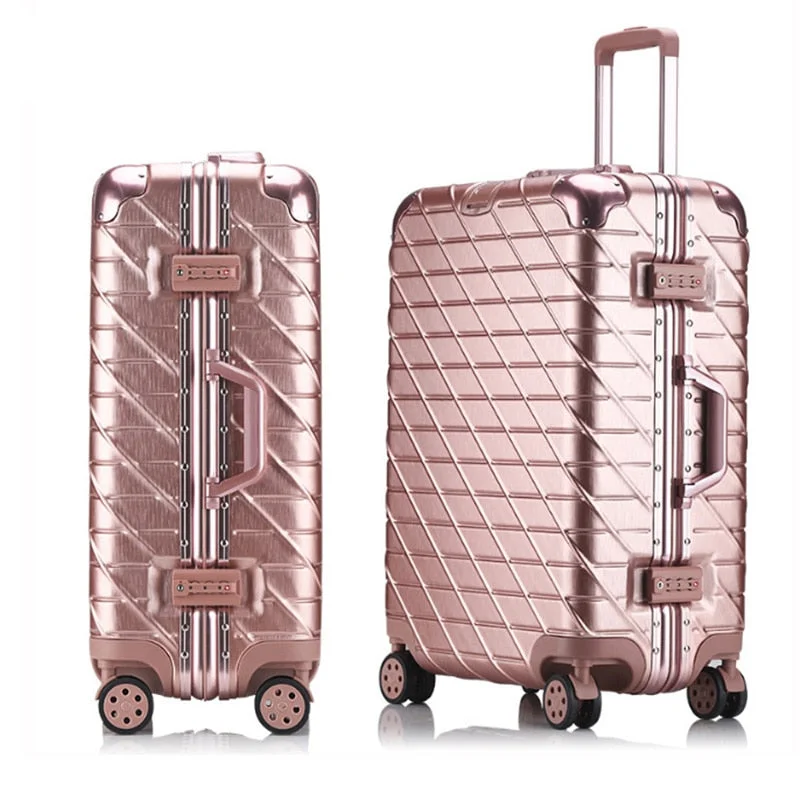 suitcase with neat straps -Travel Suitcase Rolling Luggage Spinner Trolley Case 20/29Inch Boarding Wheel Woman Aluminum