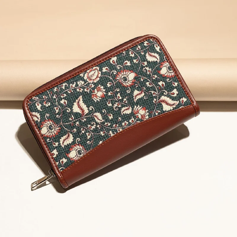 Red suede purse for parties-Chittoor Blue Kalamkari Chain Wallet