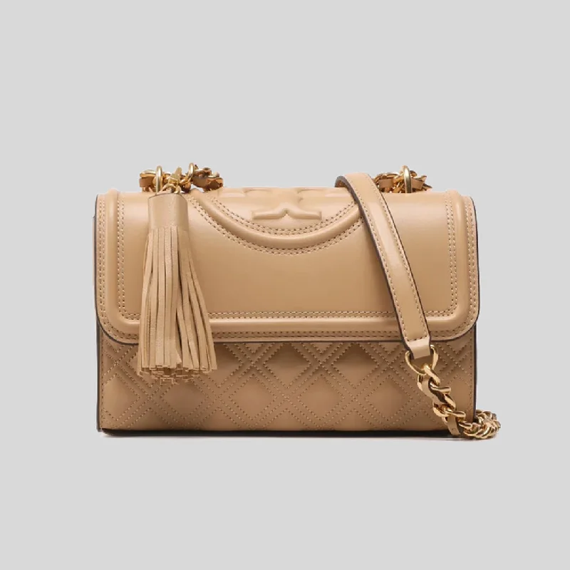 Nylon white shoulder bag for hiking-Tory Burch Small Fleming Convertible Shoulder Bag Desert Dune RS-75576