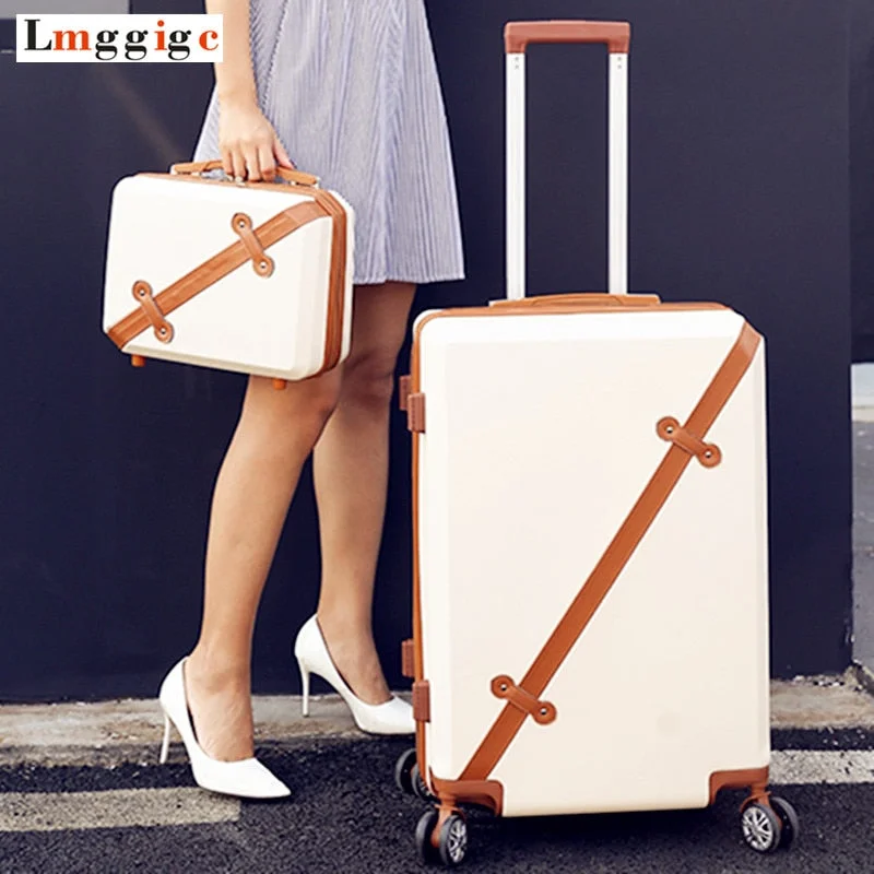 suitcase with cheerful patterns -Vintage Rolling Luggage Bag,Travel Suitcase With Wheel ,Women Trolley Case,Men Universal Wheel