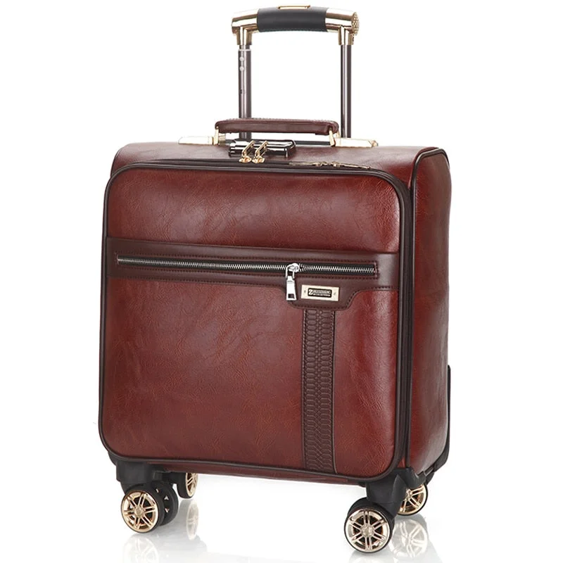 suitcase with protective shell -Retro Suitcase,Square Trolley Case,18Inch Universal Wheel Boarding Box,Small Trunk,Business