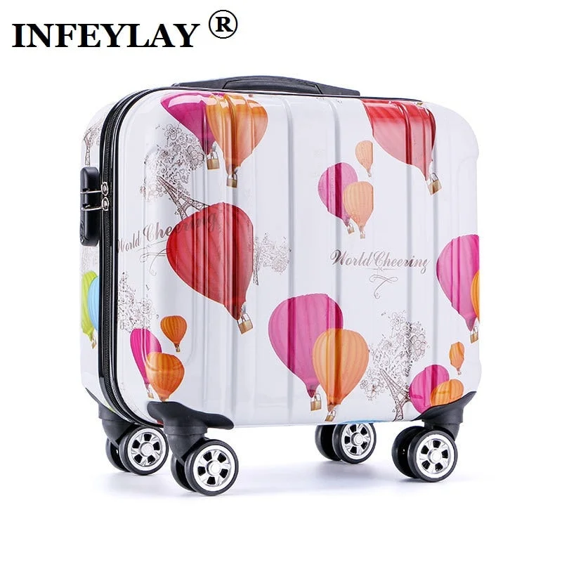 suitcase with cool straps -16 Inches Girl Cartoon Students Universal Wheel Trolley Case Child Travel Luggage Rolling