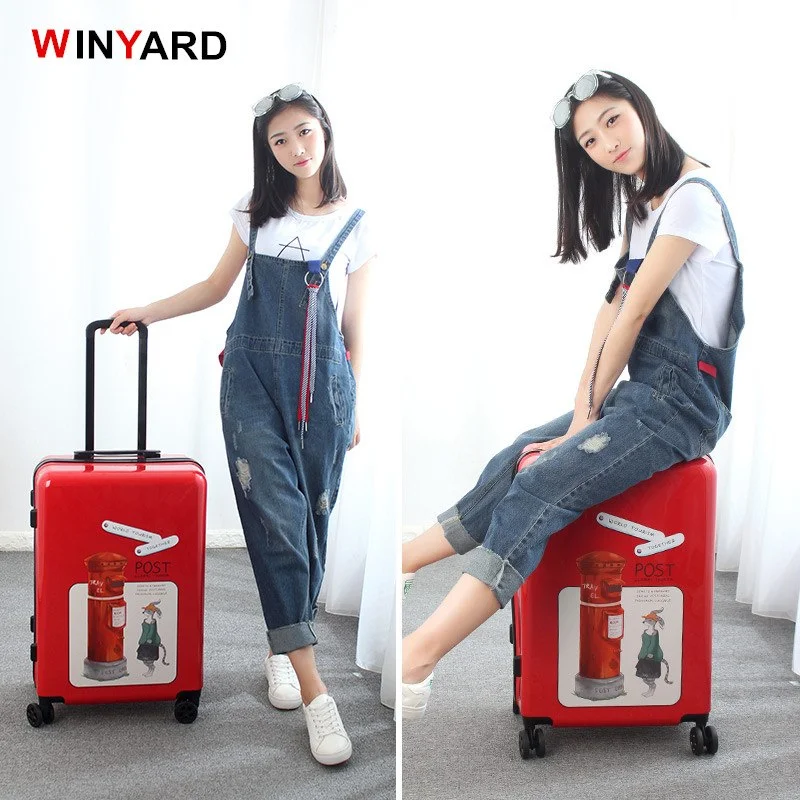 suitcase with retro styles -Wholesale!24 Inches Female Retro Red Uk Fashion Travel Trolley Luggage On Universal Wheels,Uk