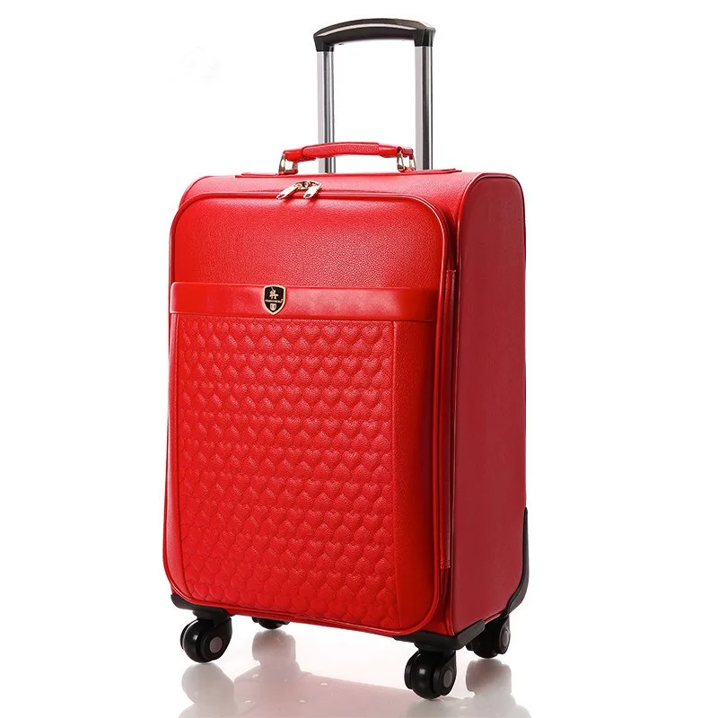 simple suitcase for lone travelers -Wholesale!Women 16 18 20 22 24Inches Red Pu Leather Married Luggage Box On Universal Wheels,Girl