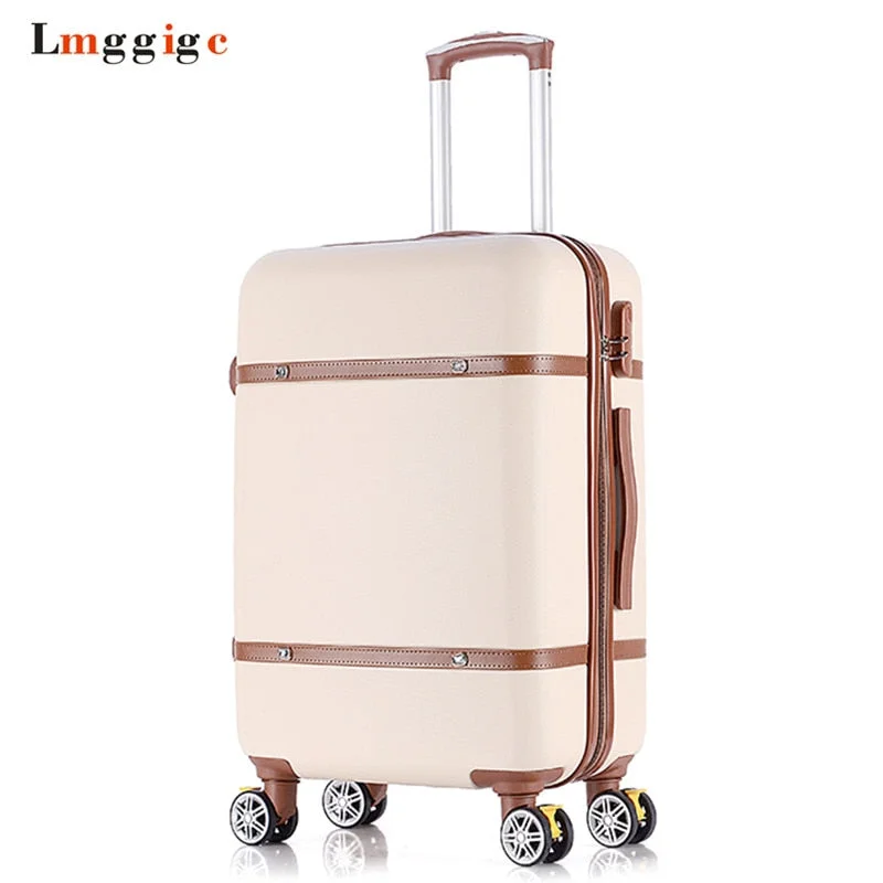 suitcase with soft wheels -Vintage Travel Suitcase,Rolling Luggage Bag,Women Trolley Case With Wheel, Abs Shell Hardcase Box