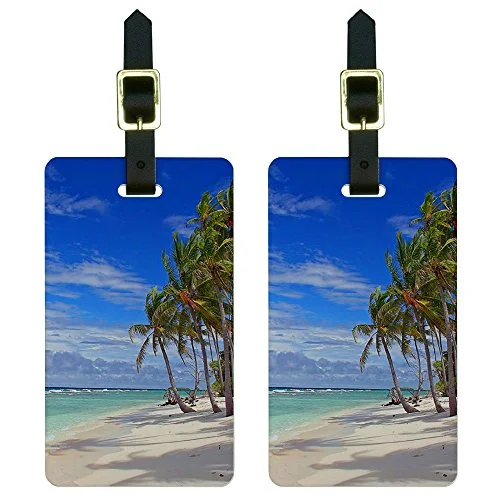 suitcase for glamping trips -Graphics & More Tropical Beach-Island Sky Clouds Vacation Luggage Tags Suitcase Id, White