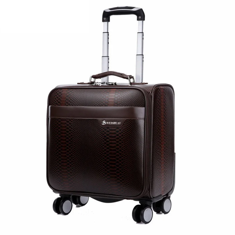 suitcase with solid wheels -18 Inch Snakeskin Pu Trolley Luggage Suitcase On Wheels Case Men'S Business Suitcase Women Travel