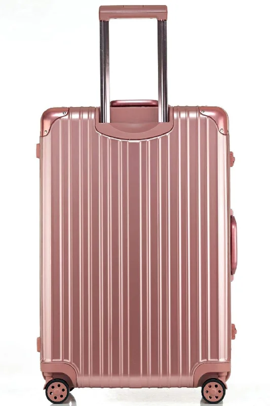 suitcase with flexible shell -Swivel Wheel Trolley Case, Aluminum Frame Travel Case, Swivel Wheel Trolley Case + Pc Vertical Suitcase, Rose gold, 24 inch