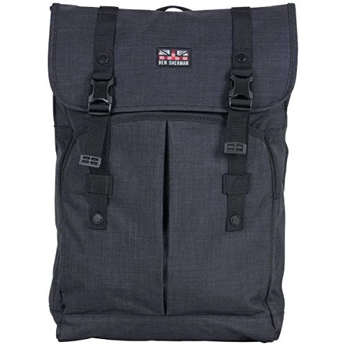 backpack for spring ties -Ben Sherman Heathered Polyester Dual Compartment Flapover 15” Computer Travel Backpack, Navy, One