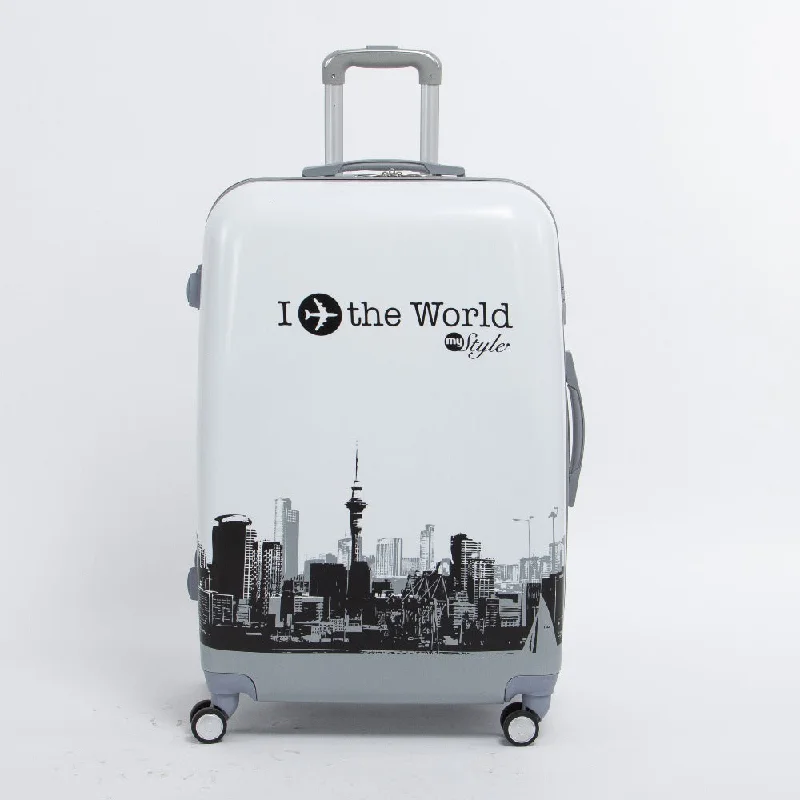 suitcase for frugal trips -20 Inch Pc Trolley Luggage On Universal Wheels,The World Plane Printed Hardcase Travel