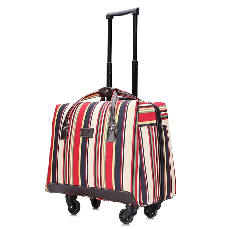 suitcase with soft compartments -Overlooks Stripe Oxford Fabric Portable Trolley Travel Bag Computer Bag Luggage,Women 18Inches