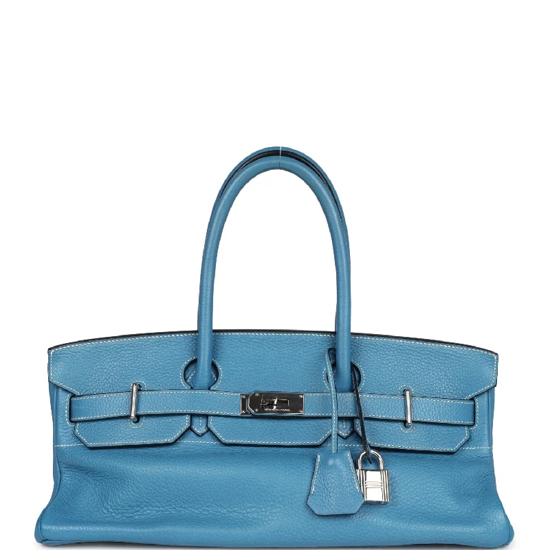 Purple nylon shoulder bag for outings-Pre-owned Hermes Shoulder Birkin 42 JPG Blue Jean Clemence Palladium Hardware