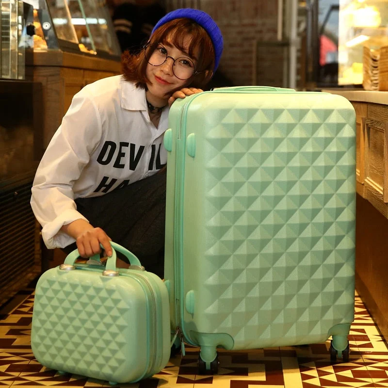 suitcase for spring adventures -14+24 Inch Women Suitcase Spinner Wheel Girls Suitcase Rolling Luggageboxes Travel Bag Trolley Case