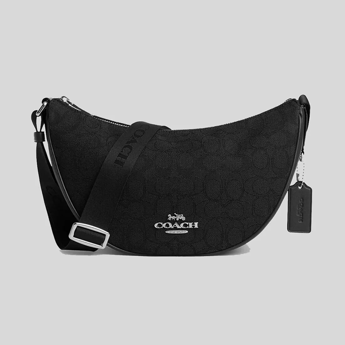 Green leather shoulder bag for hiking-COACH Pace Shoulder Bag In Signature Jacquard Silver/Black RB-CT822