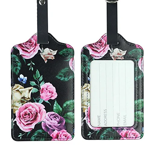 suitcase for nomadic travel -Lizimandu Pu Leather Luggage Tags Suitcase Labels Bag Travel Accessories - Set Of 2(Black