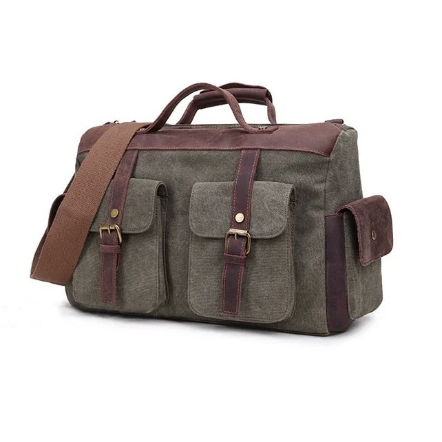 duffel bags with airy material -Vintage Canvas Leather Men'S Travel Bags Carry On Luggage Bags Men Duffel Bags Travel Tote Large