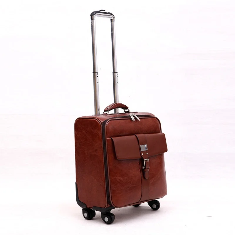 suitcase with cool ties -Boarding Trolley Case,Pu Leather Valise,Universal Wheel Lock Box,Business Suitcase,Imitation