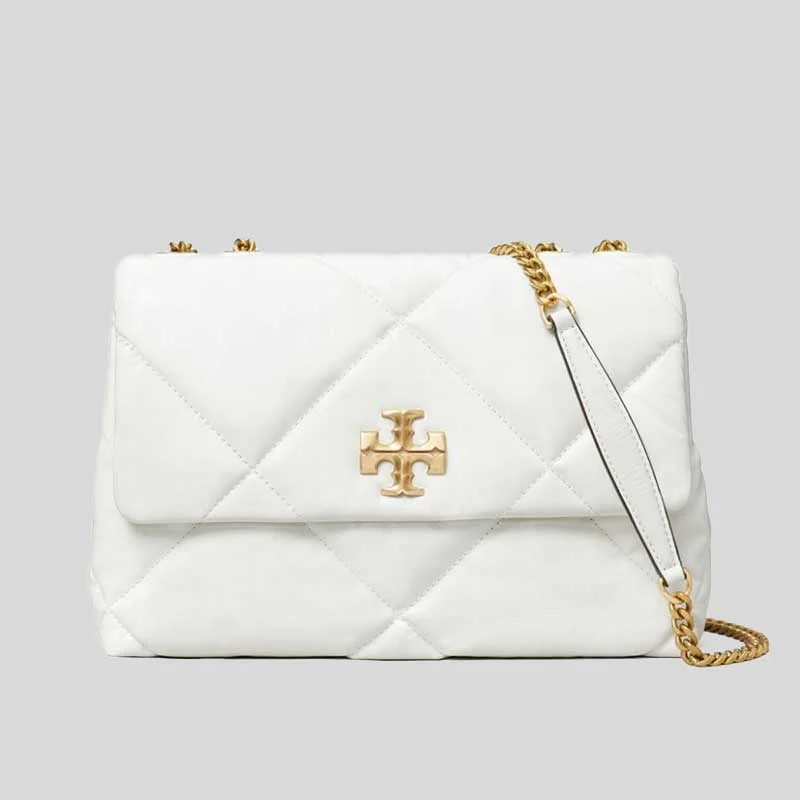 Beige leather shoulder bag for casual-TORY BURCH Kira Diamond Quilt Convertible Shoulder Bag Blanc RS-154704