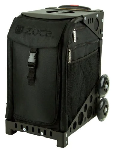 duffel bags for elite travel -Zuca Stealth Sport Insert Bag (Black, Black Embroidery) With Black Non-Flashing-Wheels Sport Frame