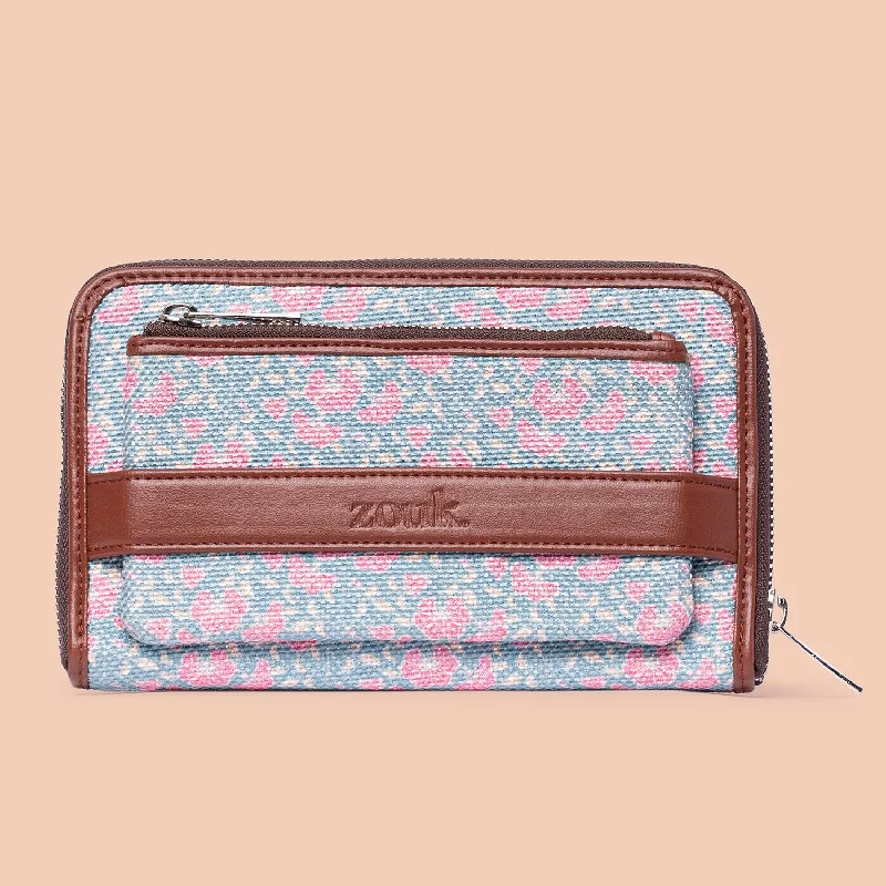 Pink leather wallet for summer-Chettinad Florals Classic Zipper Metal Wallet