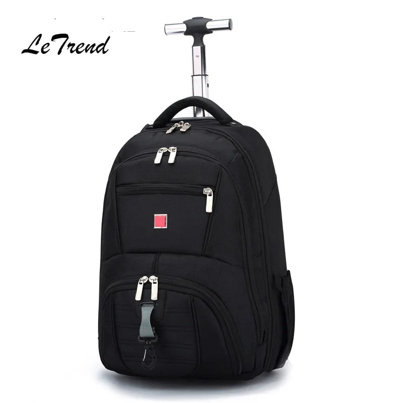 backpack with warm straps -Letrend Business Oxford Travel Bag Men Large Capacity Backpack Women Rolling Luggage Trolley Case