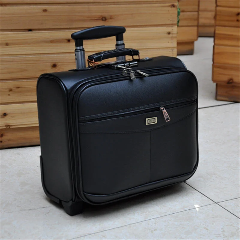 suitcase for icy destinations -Wholesale!16Inches Pu Leather Commercial Trolley Luggage On Fixed Caster,High Quality Travel